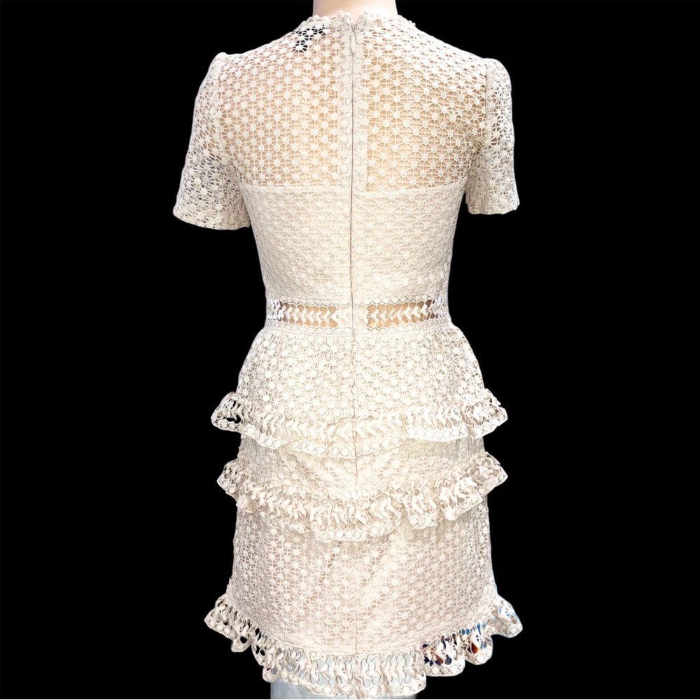 Aqua Blush Pink Boho Crochet Lace Dress Short Sleeve Tiered Ruffle Skirt Women S - Picture 7 of 8